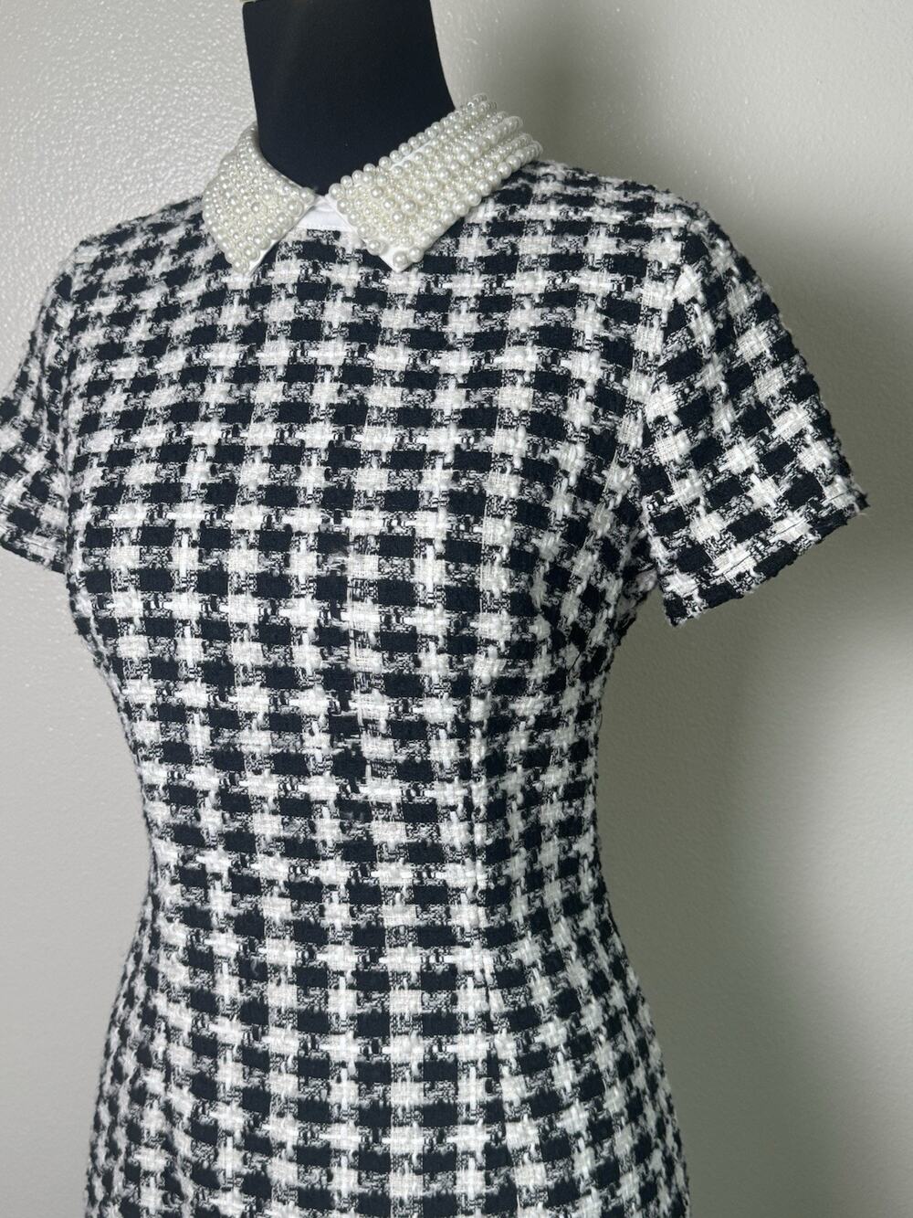 Black And White Mini Dress | Pearl Studded Peter Pan Collar | Coquette